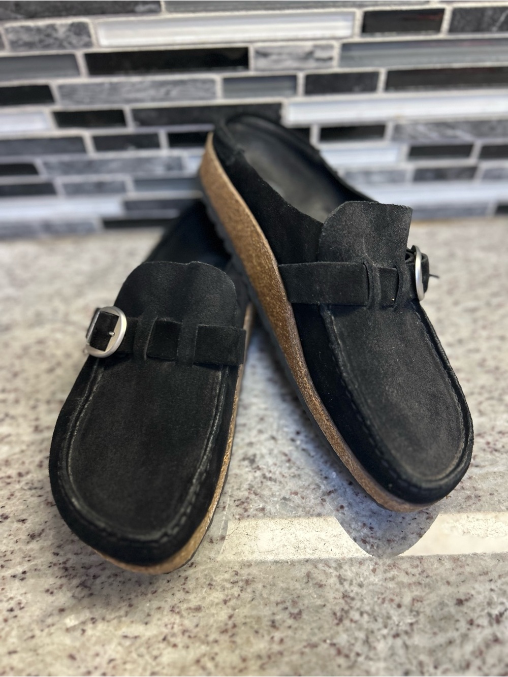 Birkenstock Buckley Black Suede Slip-On Loafers with Buckle size7 (38)